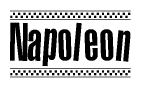 The clipart image displays the text Napoleon in a bold, stylized font. It is enclosed in a rectangular border with a checkerboard pattern running below and above the text, similar to a finish line in racing. 