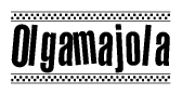 The image contains the text Olgamajola in a bold, stylized font, with a checkered flag pattern bordering the top and bottom of the text.