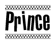 The clipart image displays the text Prince in a bold, stylized font. It is enclosed in a rectangular border with a checkerboard pattern running below and above the text, similar to a finish line in racing. 