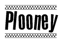 The image contains the text Plooney in a bold, stylized font, with a checkered flag pattern bordering the top and bottom of the text.