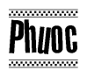 The image contains the text Phuoc in a bold, stylized font, with a checkered flag pattern bordering the top and bottom of the text.