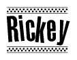 The clipart image displays the text Rickey in a bold, stylized font. It is enclosed in a rectangular border with a checkerboard pattern running below and above the text, similar to a finish line in racing. 