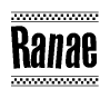 The clipart image displays the text Ranae in a bold, stylized font. It is enclosed in a rectangular border with a checkerboard pattern running below and above the text, similar to a finish line in racing. 