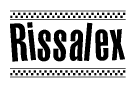 The clipart image displays the text Rissalex in a bold, stylized font. It is enclosed in a rectangular border with a checkerboard pattern running below and above the text, similar to a finish line in racing. 