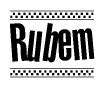 The clipart image displays the text Rubem in a bold, stylized font. It is enclosed in a rectangular border with a checkerboard pattern running below and above the text, similar to a finish line in racing. 