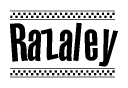 The image contains the text Razaley in a bold, stylized font, with a checkered flag pattern bordering the top and bottom of the text.