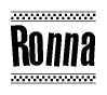 The image contains the text Ronna in a bold, stylized font, with a checkered flag pattern bordering the top and bottom of the text.