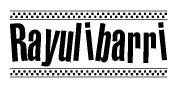 The clipart image displays the text Rayulibarri in a bold, stylized font. It is enclosed in a rectangular border with a checkerboard pattern running below and above the text, similar to a finish line in racing. 