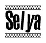 The image contains the text Selya in a bold, stylized font, with a checkered flag pattern bordering the top and bottom of the text.