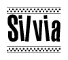 The image contains the text Silvia in a bold, stylized font, with a checkered flag pattern bordering the top and bottom of the text.