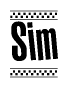 The clipart image displays the text Sim in a bold, stylized font. It is enclosed in a rectangular border with a checkerboard pattern running below and above the text, similar to a finish line in racing. 