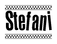 The image contains the text Stefani in a bold, stylized font, with a checkered flag pattern bordering the top and bottom of the text.