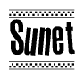 The image contains the text Sunet in a bold, stylized font, with a checkered flag pattern bordering the top and bottom of the text.