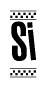 The clipart image displays the text Si in a bold, stylized font. It is enclosed in a rectangular border with a checkerboard pattern running below and above the text, similar to a finish line in racing. 