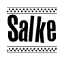 The image contains the text Salke in a bold, stylized font, with a checkered flag pattern bordering the top and bottom of the text.