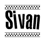 The image contains the text Sivan in a bold, stylized font, with a checkered flag pattern bordering the top and bottom of the text.