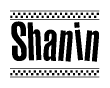 The clipart image displays the text Shanin in a bold, stylized font. It is enclosed in a rectangular border with a checkerboard pattern running below and above the text, similar to a finish line in racing. 