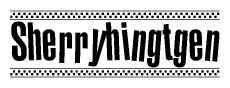 The clipart image displays the text Sherryhingtgen in a bold, stylized font. It is enclosed in a rectangular border with a checkerboard pattern running below and above the text, similar to a finish line in racing. 