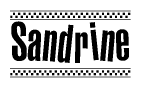 The image contains the text Sandrine in a bold, stylized font, with a checkered flag pattern bordering the top and bottom of the text.