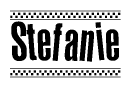 The clipart image displays the text Stefanie in a bold, stylized font. It is enclosed in a rectangular border with a checkerboard pattern running below and above the text, similar to a finish line in racing. 