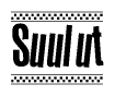 The clipart image displays the text Suulut in a bold, stylized font. It is enclosed in a rectangular border with a checkerboard pattern running below and above the text, similar to a finish line in racing. 