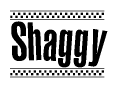 The clipart image displays the text Shaggy in a bold, stylized font. It is enclosed in a rectangular border with a checkerboard pattern running below and above the text, similar to a finish line in racing. 