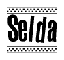 The clipart image displays the text Selda in a bold, stylized font. It is enclosed in a rectangular border with a checkerboard pattern running below and above the text, similar to a finish line in racing. 