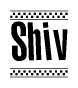   The clipart image displays the text Shiv in a bold, stylized font. It is enclosed in a rectangular border with a checkerboard pattern running below and above the text, similar to a finish line in racing.  
