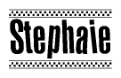 The clipart image displays the text Stephaie in a bold, stylized font. It is enclosed in a rectangular border with a checkerboard pattern running below and above the text, similar to a finish line in racing. 