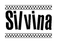 The clipart image displays the text Silvina in a bold, stylized font. It is enclosed in a rectangular border with a checkerboard pattern running below and above the text, similar to a finish line in racing. 
