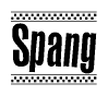The clipart image displays the text Spang in a bold, stylized font. It is enclosed in a rectangular border with a checkerboard pattern running below and above the text, similar to a finish line in racing. 