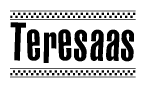 The clipart image displays the text Teresaas in a bold, stylized font. It is enclosed in a rectangular border with a checkerboard pattern running below and above the text, similar to a finish line in racing. 