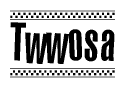 The clipart image displays the text Twwosa in a bold, stylized font. It is enclosed in a rectangular border with a checkerboard pattern running below and above the text, similar to a finish line in racing. 