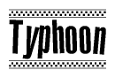 The image contains the text Typhoon in a bold, stylized font, with a checkered flag pattern bordering the top and bottom of the text.