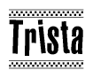 The image contains the text Trista in a bold, stylized font, with a checkered flag pattern bordering the top and bottom of the text.