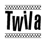 The clipart image displays the text Twila in a bold, stylized font. It is enclosed in a rectangular border with a checkerboard pattern running below and above the text, similar to a finish line in racing. 
