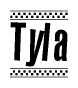 The clipart image displays the text Tyla in a bold, stylized font. It is enclosed in a rectangular border with a checkerboard pattern running below and above the text, similar to a finish line in racing. 