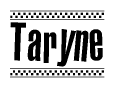 The clipart image displays the text Taryne in a bold, stylized font. It is enclosed in a rectangular border with a checkerboard pattern running below and above the text, similar to a finish line in racing. 