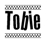 The image contains the text Tobie in a bold, stylized font, with a checkered flag pattern bordering the top and bottom of the text.