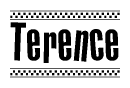 The clipart image displays the text Terence in a bold, stylized font. It is enclosed in a rectangular border with a checkerboard pattern running below and above the text, similar to a finish line in racing. 