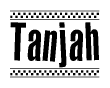 The image contains the text Tanjah in a bold, stylized font, with a checkered flag pattern bordering the top and bottom of the text.