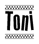 The clipart image displays the text Toni in a bold, stylized font. It is enclosed in a rectangular border with a checkerboard pattern running below and above the text, similar to a finish line in racing. 