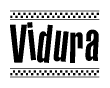The clipart image displays the text Vidura in a bold, stylized font. It is enclosed in a rectangular border with a checkerboard pattern running below and above the text, similar to a finish line in racing. 