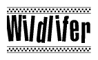 The clipart image displays the text Wildlifer in a bold, stylized font. It is enclosed in a rectangular border with a checkerboard pattern running below and above the text, similar to a finish line in racing. 