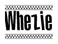 The image contains the text Whezie in a bold, stylized font, with a checkered flag pattern bordering the top and bottom of the text.