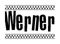 The image contains the text Werner in a bold, stylized font, with a checkered flag pattern bordering the top and bottom of the text.