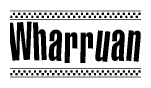 The clipart image displays the text Wharruan in a bold, stylized font. It is enclosed in a rectangular border with a checkerboard pattern running below and above the text, similar to a finish line in racing. 