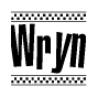 The clipart image displays the text Wryn in a bold, stylized font. It is enclosed in a rectangular border with a checkerboard pattern running below and above the text, similar to a finish line in racing. 