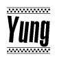 The clipart image displays the text Yung in a bold, stylized font. It is enclosed in a rectangular border with a checkerboard pattern running below and above the text, similar to a finish line in racing. 