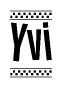 The image contains the text Yvi in a bold, stylized font, with a checkered flag pattern bordering the top and bottom of the text.